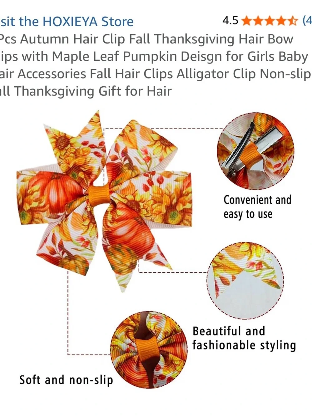 Autumn Pumpkin & Maple Leaf Hair Bows - 6 Pack